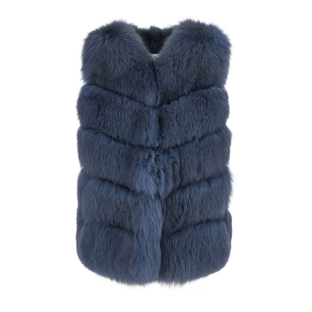 Suprema Women Fox Vest With High Collar And Pockets In Blue For Women